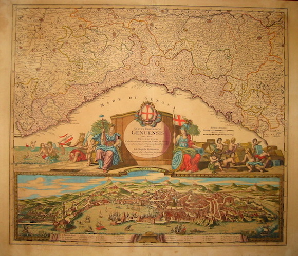 Homann Johann Baptist (1664-1724) Status Reipublicae Genuensis nec non prospectuum celeberrimae ejusdem Urbis et Portus geographica simul et topographica descriptio 1720 ca. Norimberga 